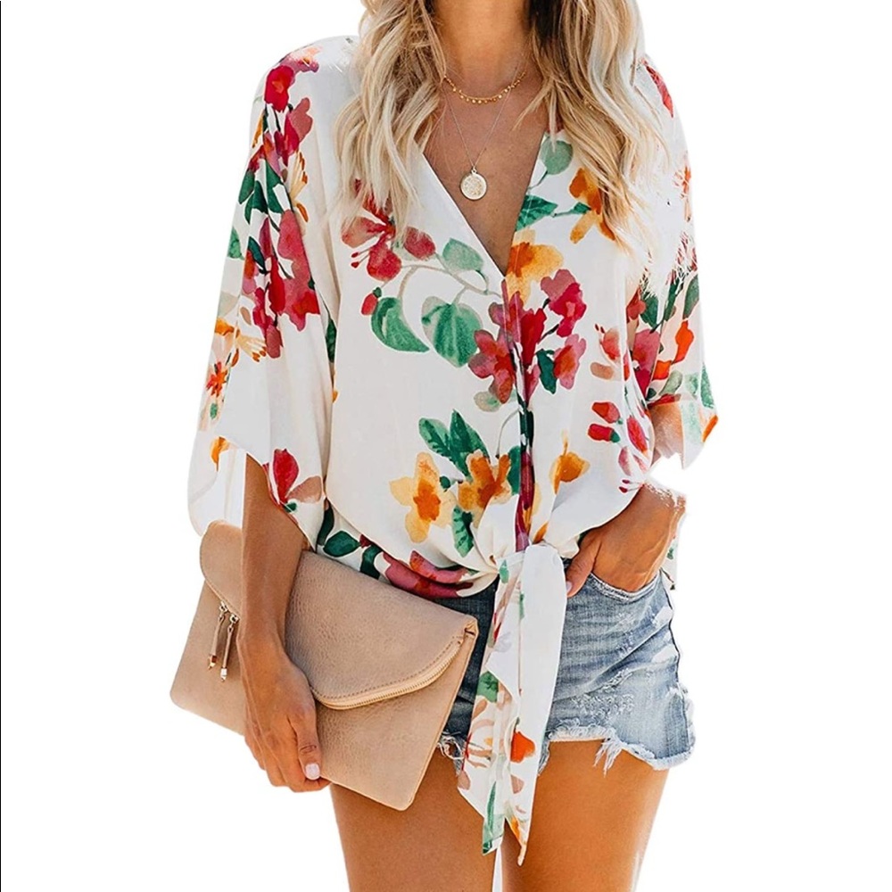 Floral flowy top with knot front tie
